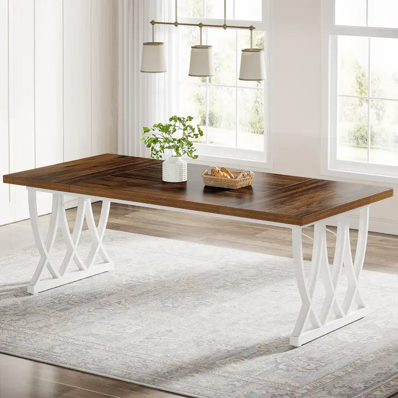 Table de salle à manger rectangulaire en bois et métal de 180 cm pour 6 à 8 personnes