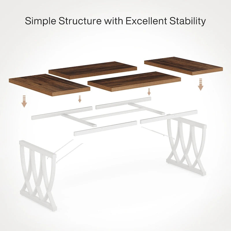 Table de salle à manger rectangulaire en bois et métal de 180 cm pour 6 à 8 personnes