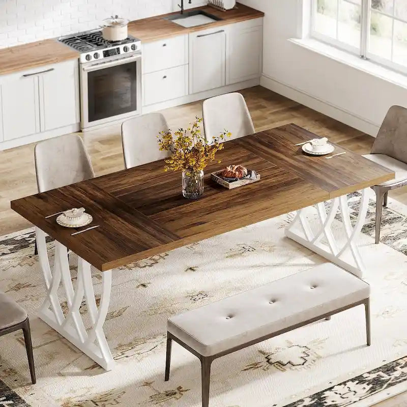 Table de salle à manger rectangulaire en bois et métal de 180 cm pour 6 à 8 personnes