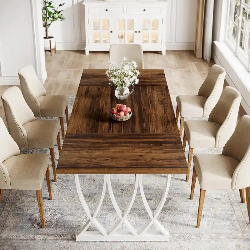 Table de salle à manger rectangulaire en bois et métal de 180 cm pour 6 à 8 personnes